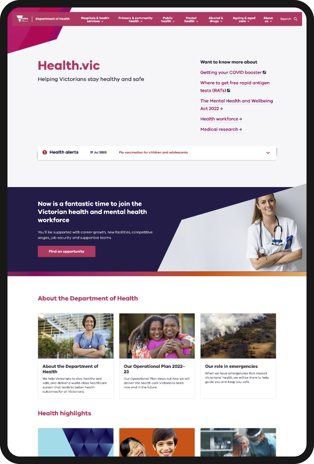 Homepage Health.vic.gov.au