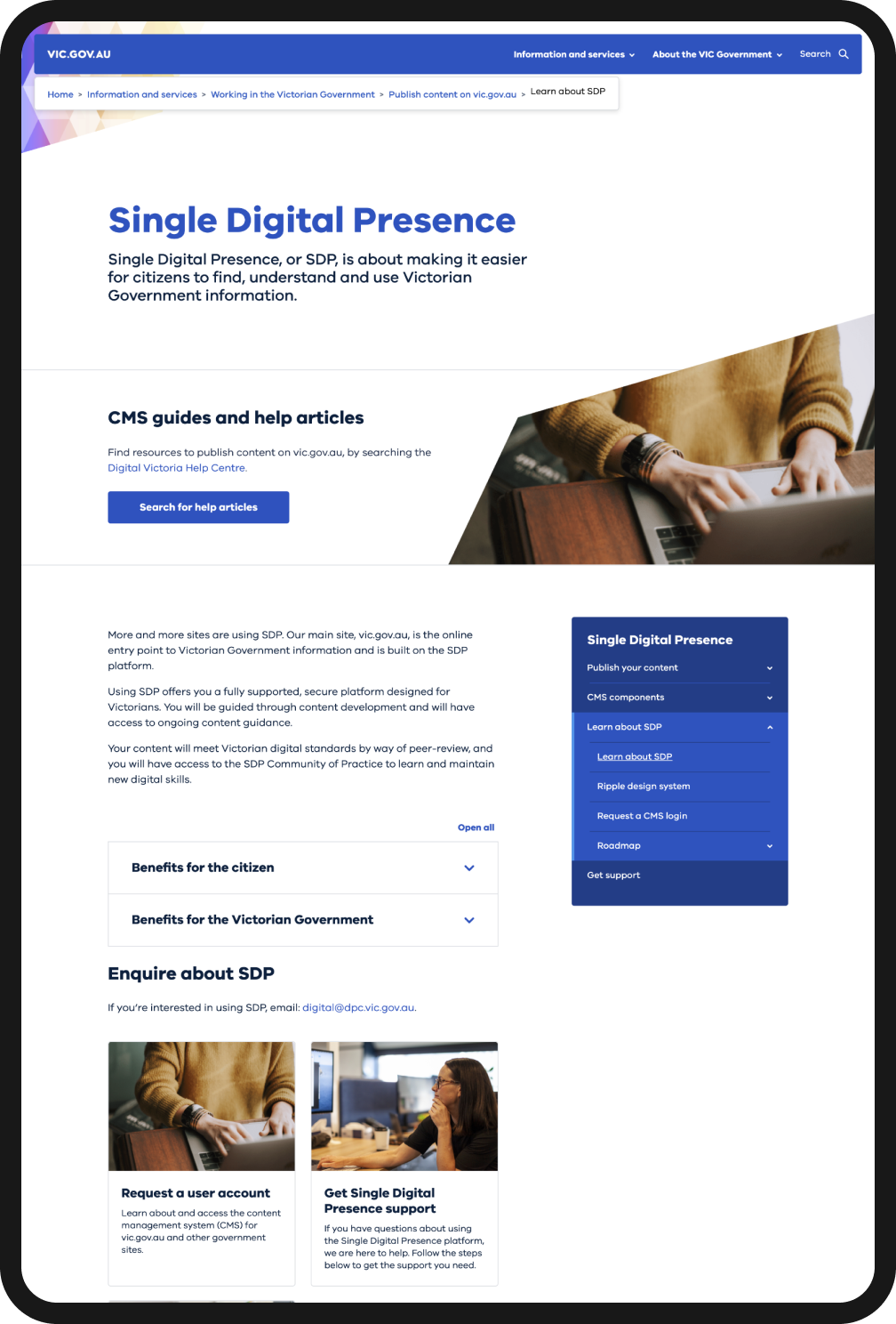 Homepage www.vic.gov.au/single-digital-presence