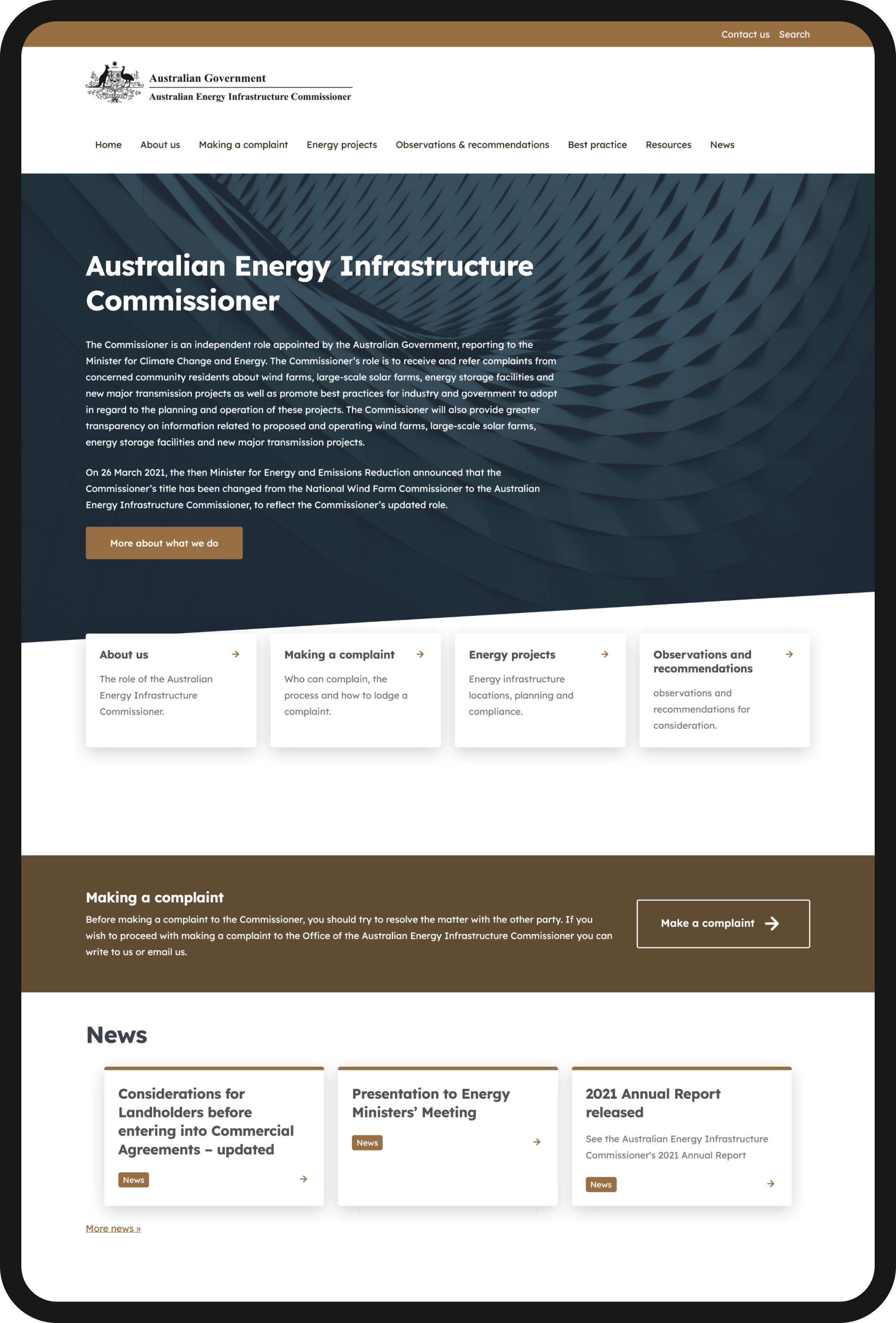 Tablet - Australian Energy Infrastructure Commissioner - Homepage