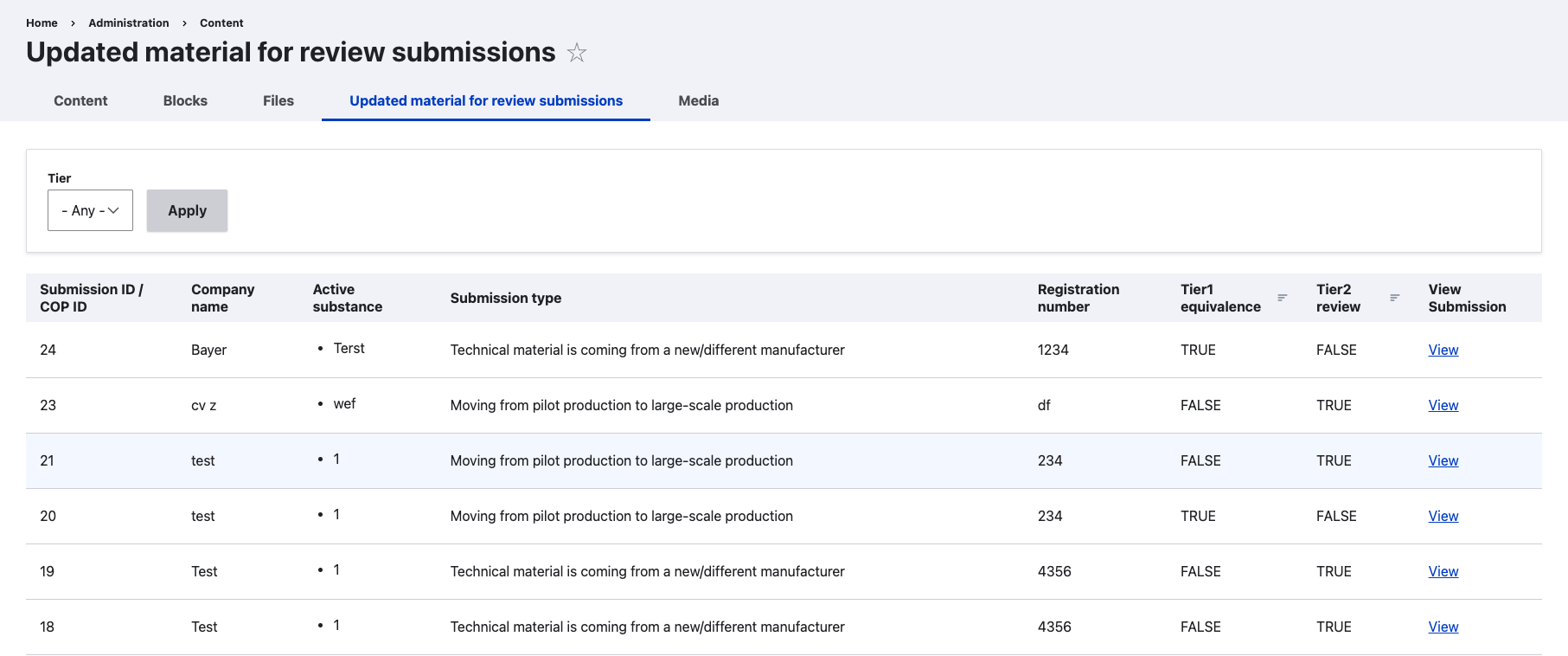 Bayer - Updated material for review submissions screenshot