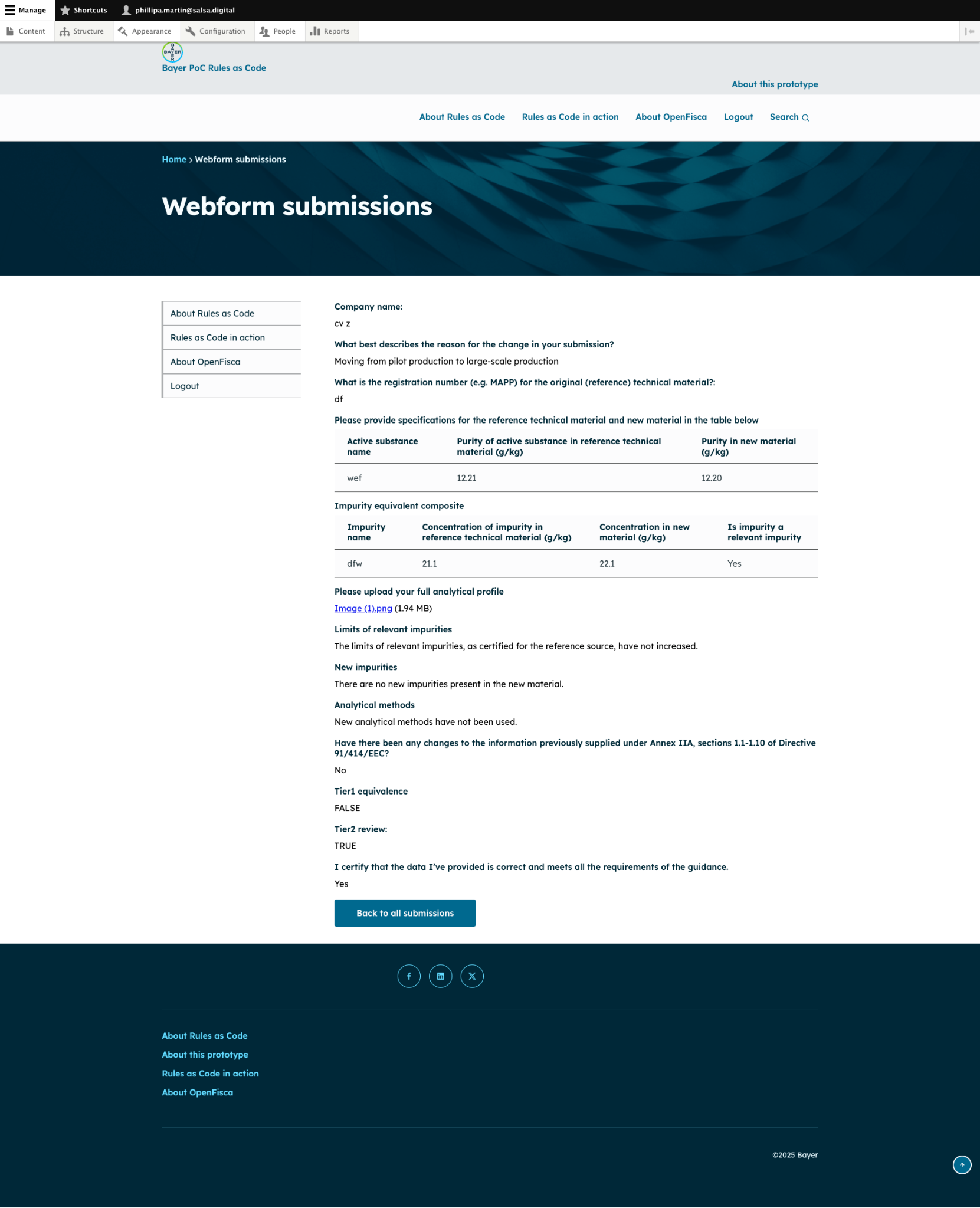 Bayer — Webform submissions screenshot