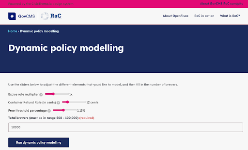Screenshot of dynamic policy modelling user interface