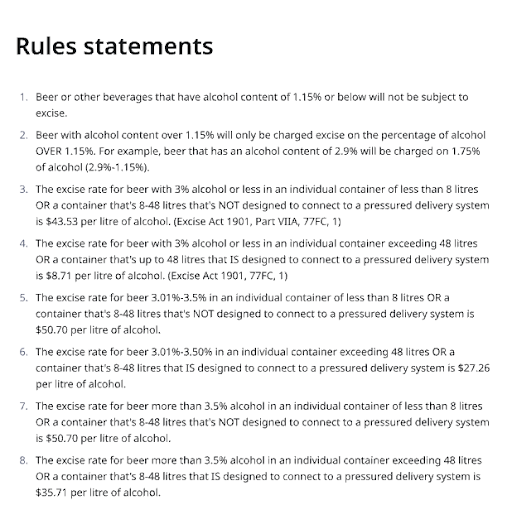 Alcohol excise case study - rules statements
